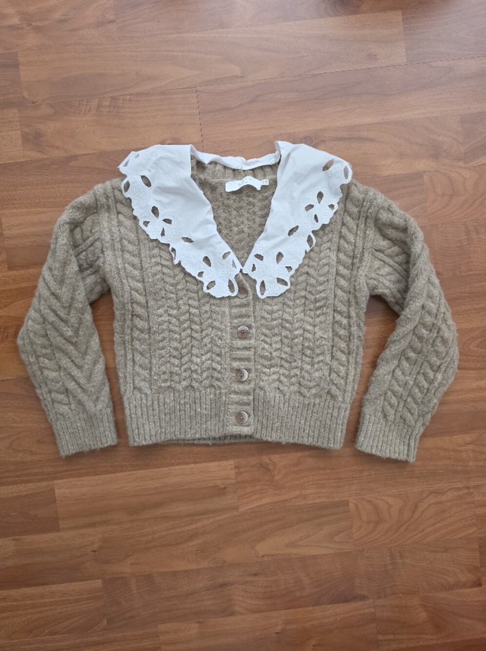 ASTR the Label Cable Knit Cardigan Sweater Removable Eyelet Collar - Size XS